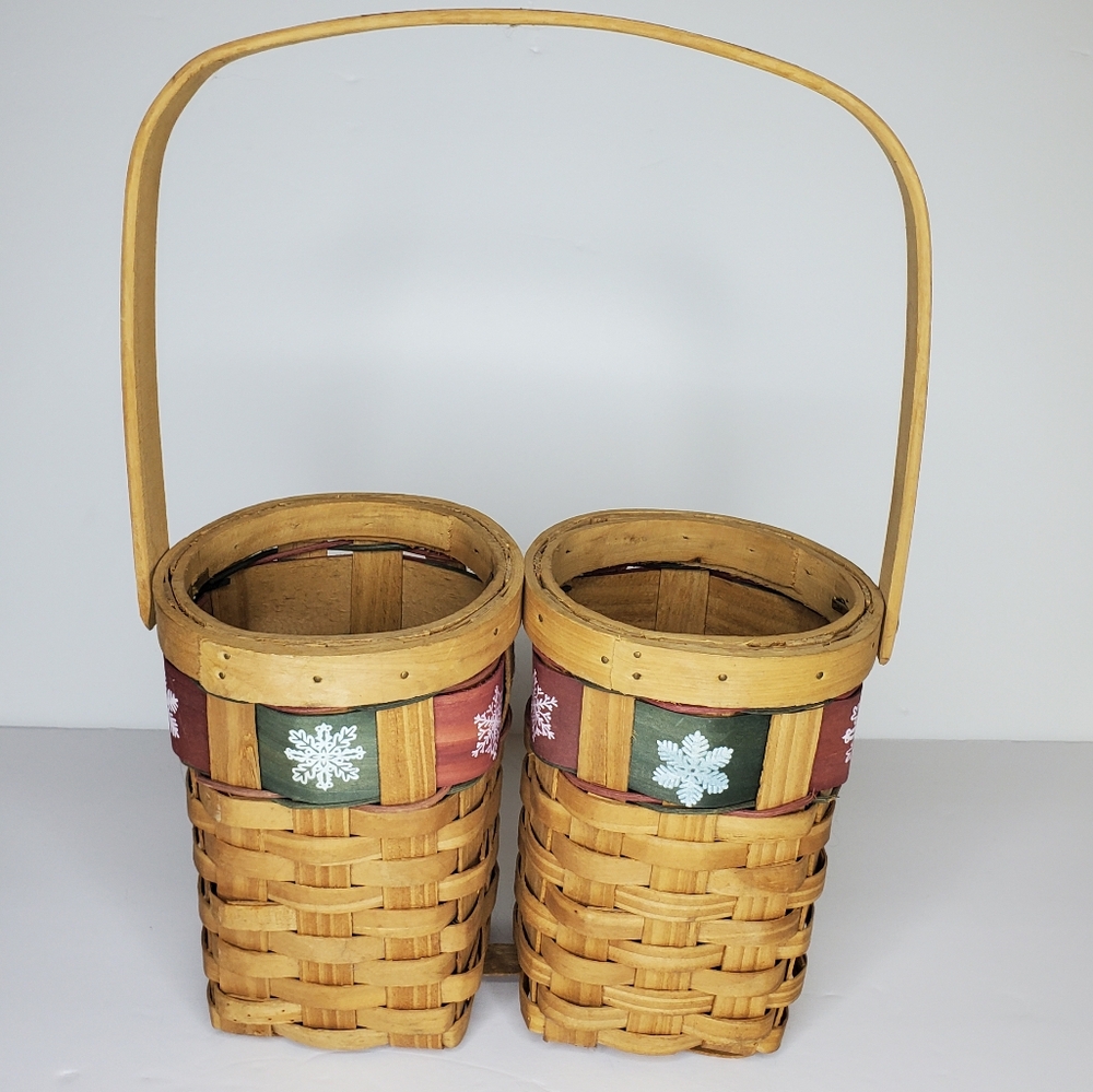 Double Snowflake Basket with Handle Vintage Woven Snowflakes Decor